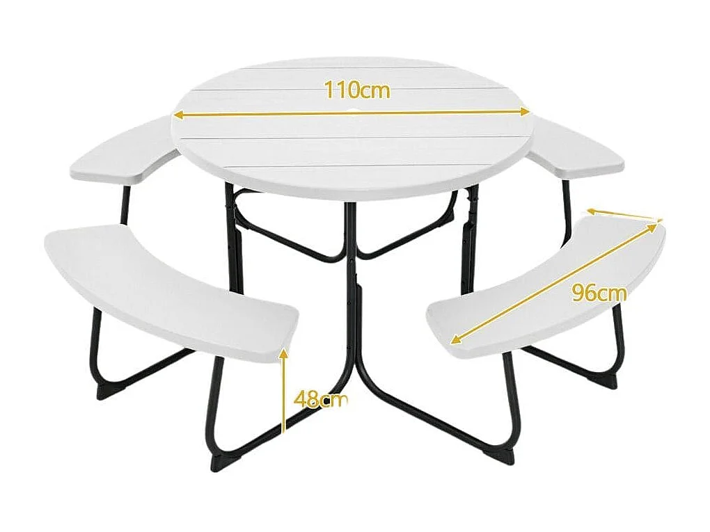 Sitzgarnitur für 8 Personen Picknicktisch mit Schirmloch & 4 Bänken 190 x 76 cm Weiß