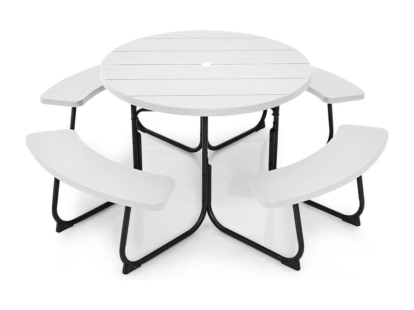 Sitzgarnitur für 8 Personen Picknicktisch mit Schirmloch & 4 Bänken 190 x 76 cm Weiß