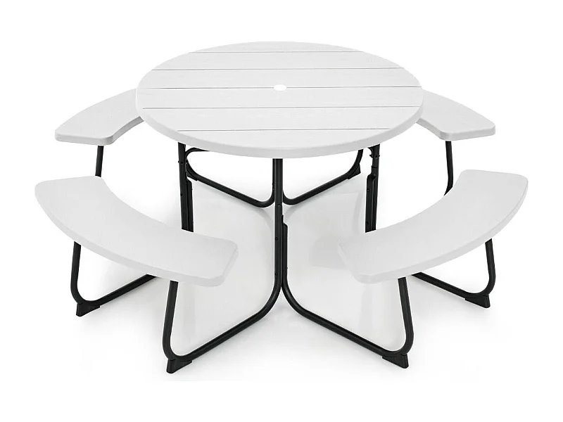 Sitzgarnitur für 8 Personen Picknicktisch mit Schirmloch & 4 Bänken 190 x 76 cm Weiß