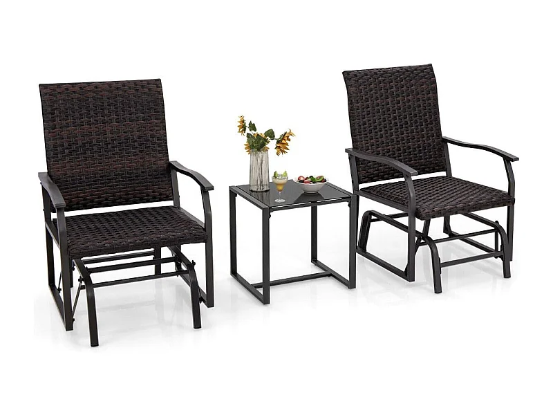 3tlg. Rattan Balkonmöbel Set Balkonset mit 2 Stühlen & Tisch Gartenmöbel mit Gepolstertem Sitz