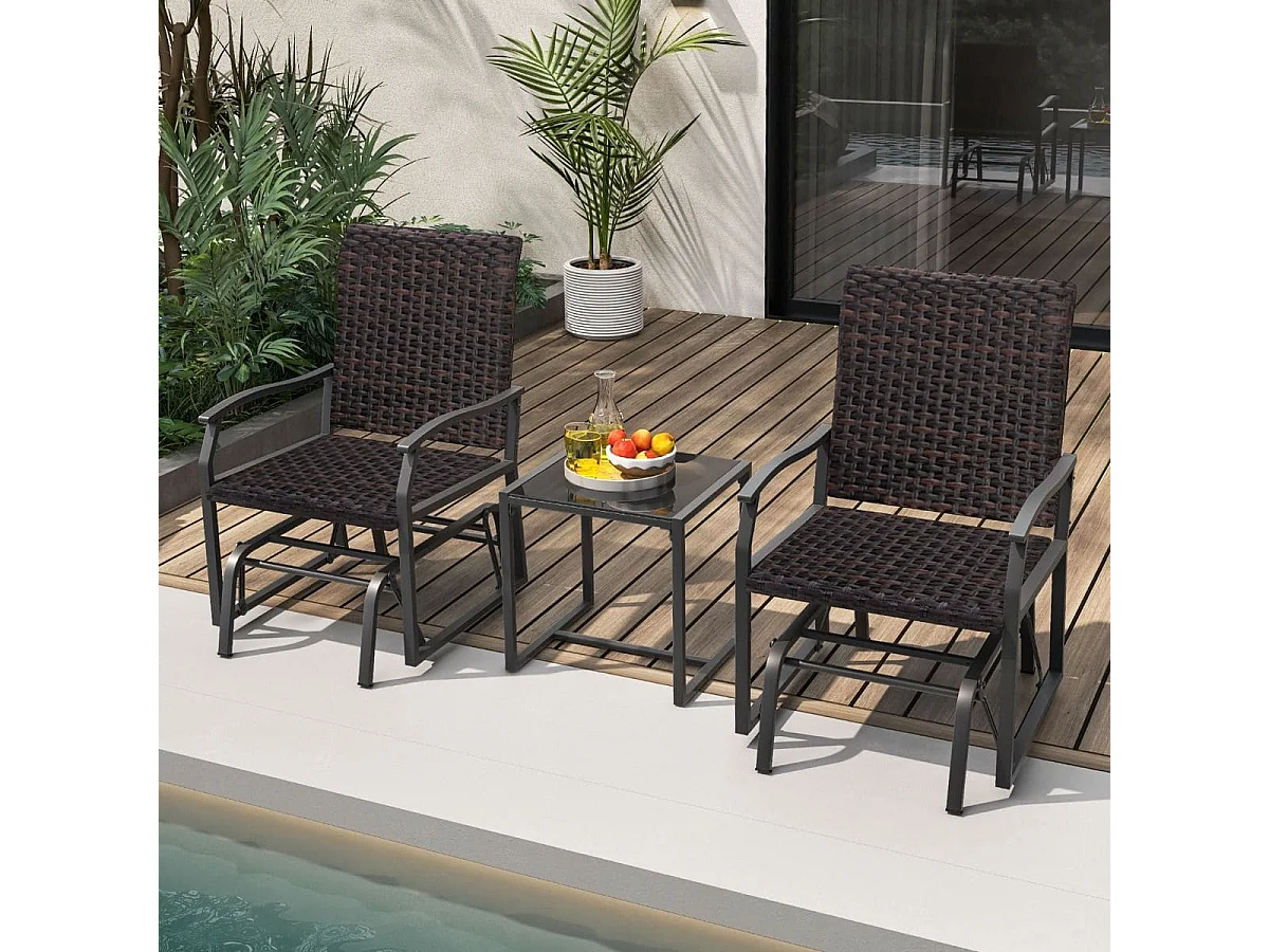3tlg. Rattan Balkonmöbel Set Balkonset mit 2 Stühlen & Tisch Gartenmöbel mit Gepolstertem Sitz