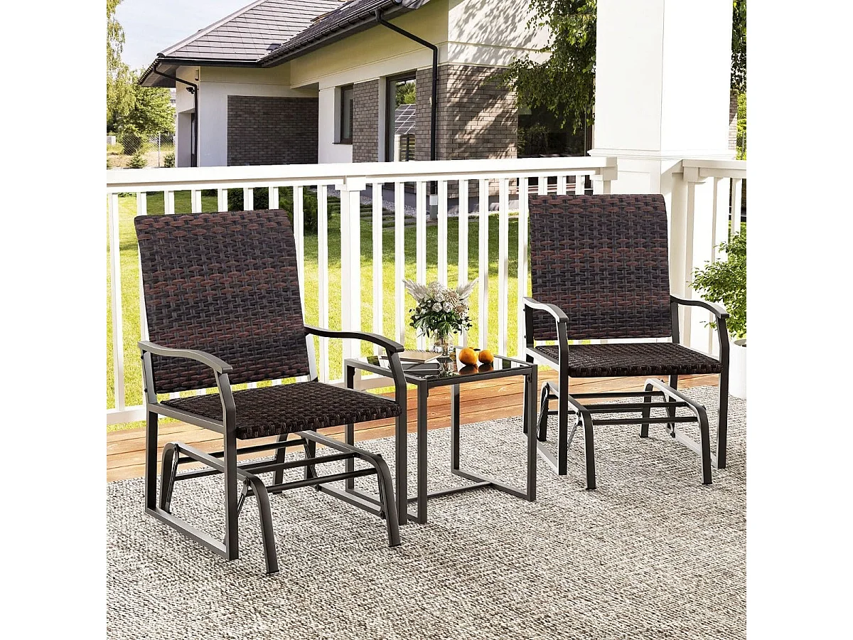3tlg. Rattan Balkonmöbel Set Balkonset mit 2 Stühlen & Tisch Gartenmöbel mit Gepolstertem Sitz