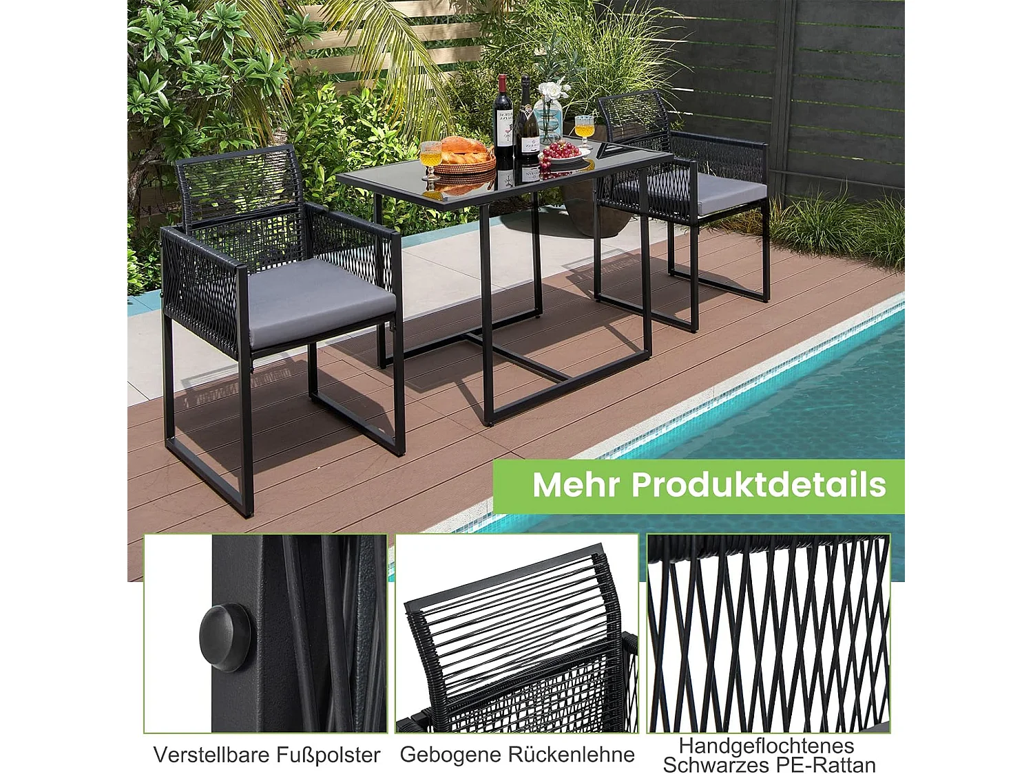 Gartenmöbel-Set Rattan (3er Set)