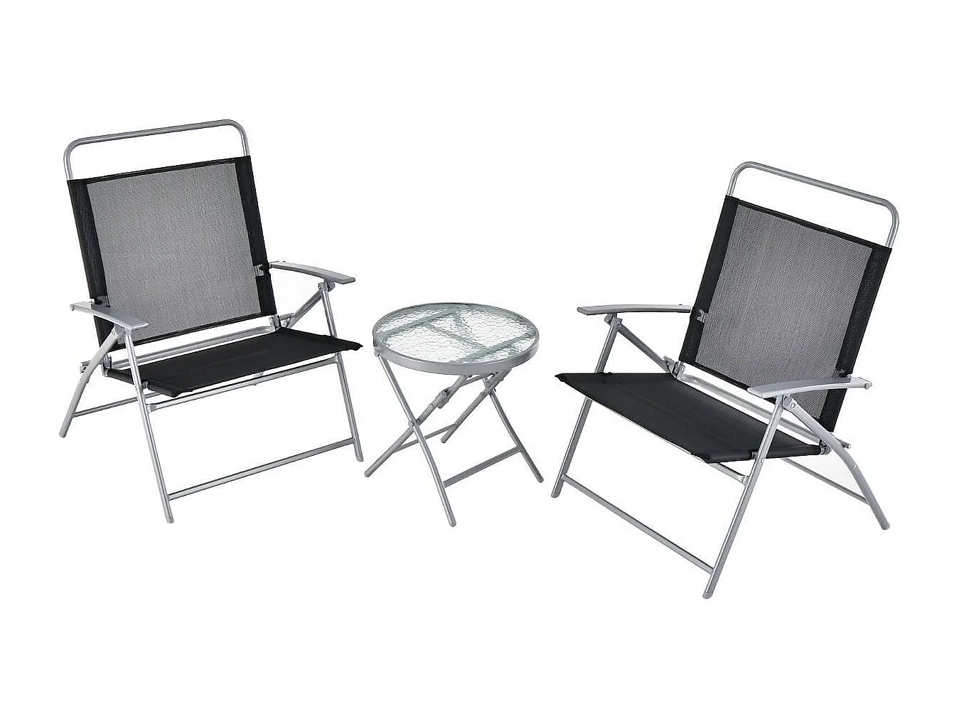 Tavolino e sedie pieghevoli da esterno, Set mobili pieghevole portatile con sedili larghi e telaio in metallo