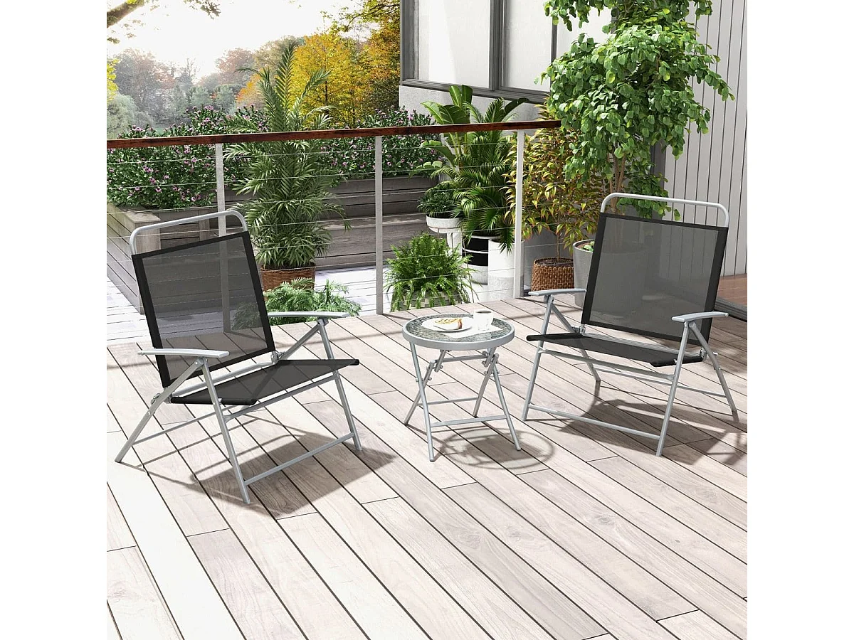 Tavolino e sedie pieghevoli da esterno, Set mobili pieghevole portatile con sedili larghi e telaio in metallo
