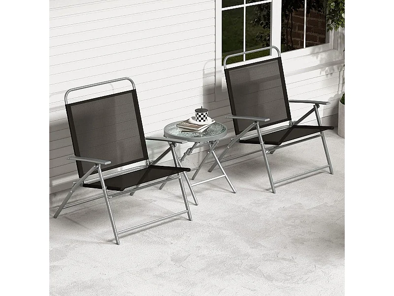 Tavolino e sedie pieghevoli da esterno, Set mobili pieghevole portatile con sedili larghi e telaio in metallo
