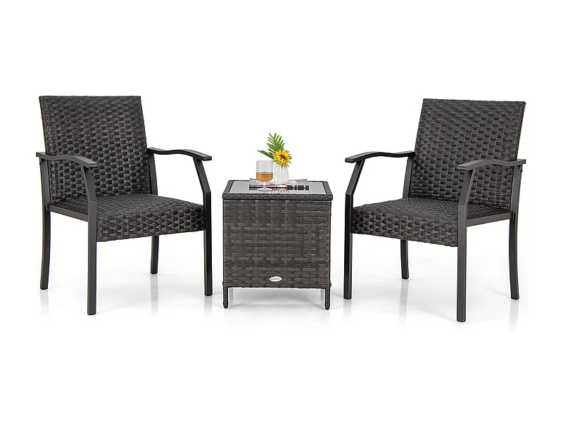 3-teiliges Gartenmöbel Set Rattan Balkonset mit 2 Stühlen und Tisch Gemischtes Braun