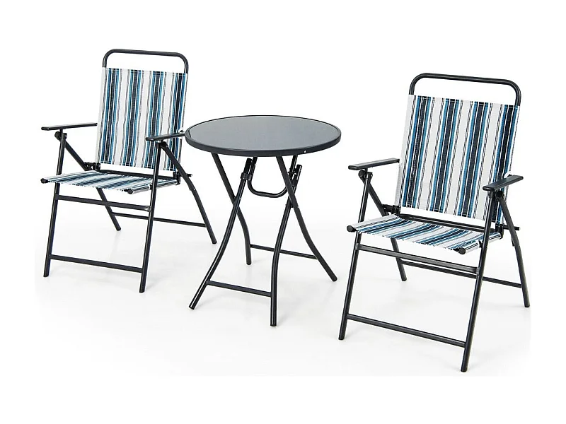 3-teiliges Balkonset Bistrotisch mit 2 Klappstühle Sitzgarnitur mit Robustem Metallgestell