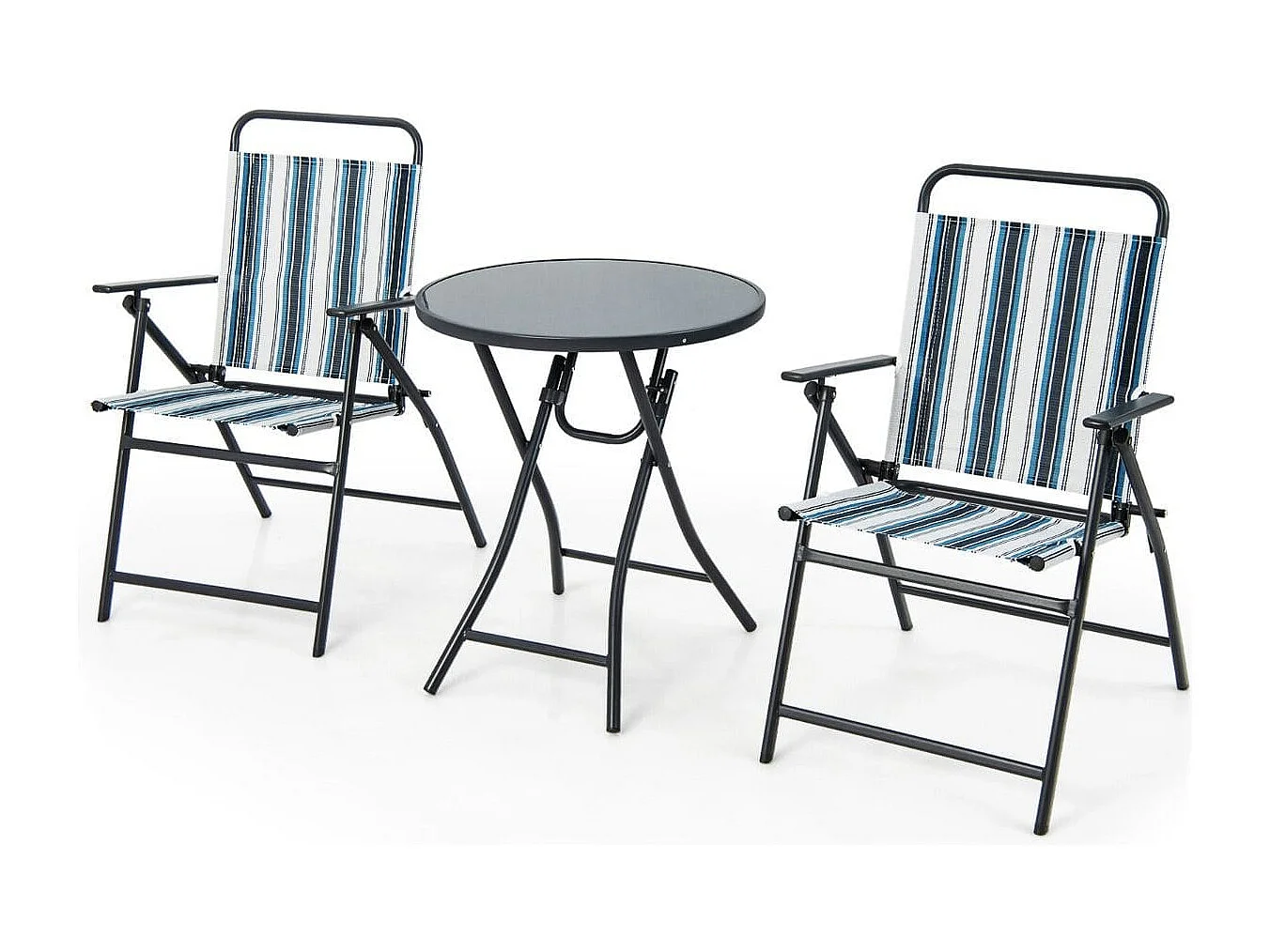 3-teiliges Balkonset Bistrotisch mit 2 Klappstühle Sitzgarnitur mit Robustem Metallgestell