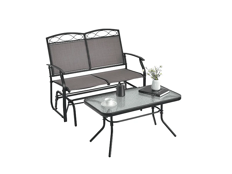 2-Sitzer Schaukelbank mit Couchtisch Balkonmöbel-Set Gartenbank aus Textilene