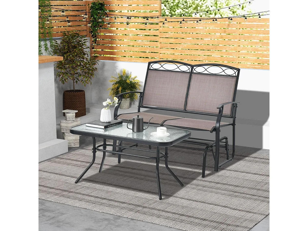 2-Sitzer Schaukelbank mit Couchtisch Balkonmöbel-Set Gartenbank aus Textilene
