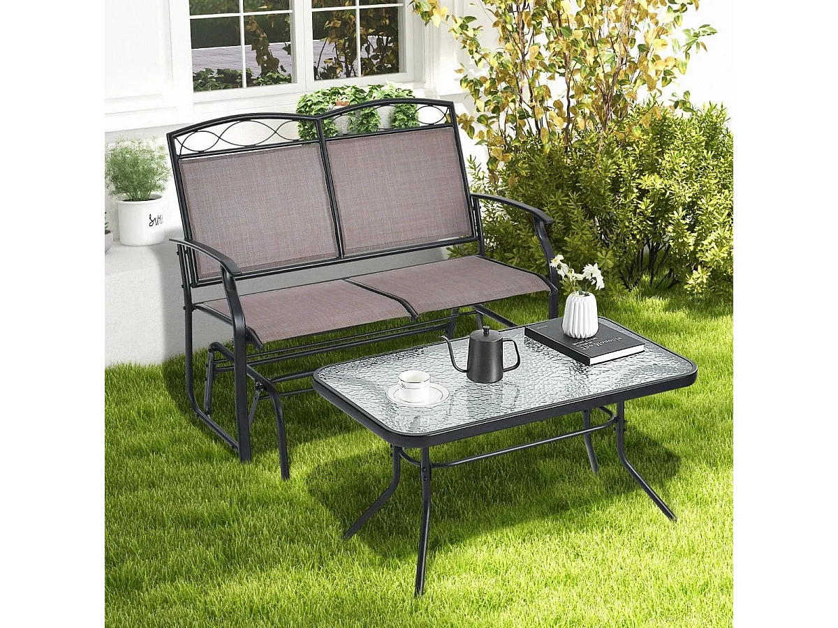 2-Sitzer Schaukelbank mit Couchtisch Balkonmöbel-Set Gartenbank aus Textilene