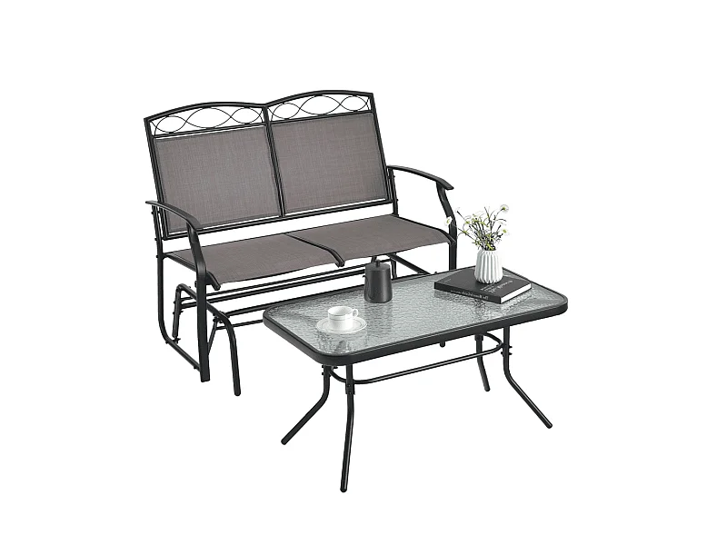 2-Sitzer Schaukelbank mit Couchtisch Balkonmöbel-Set Gartenbank aus Textilene