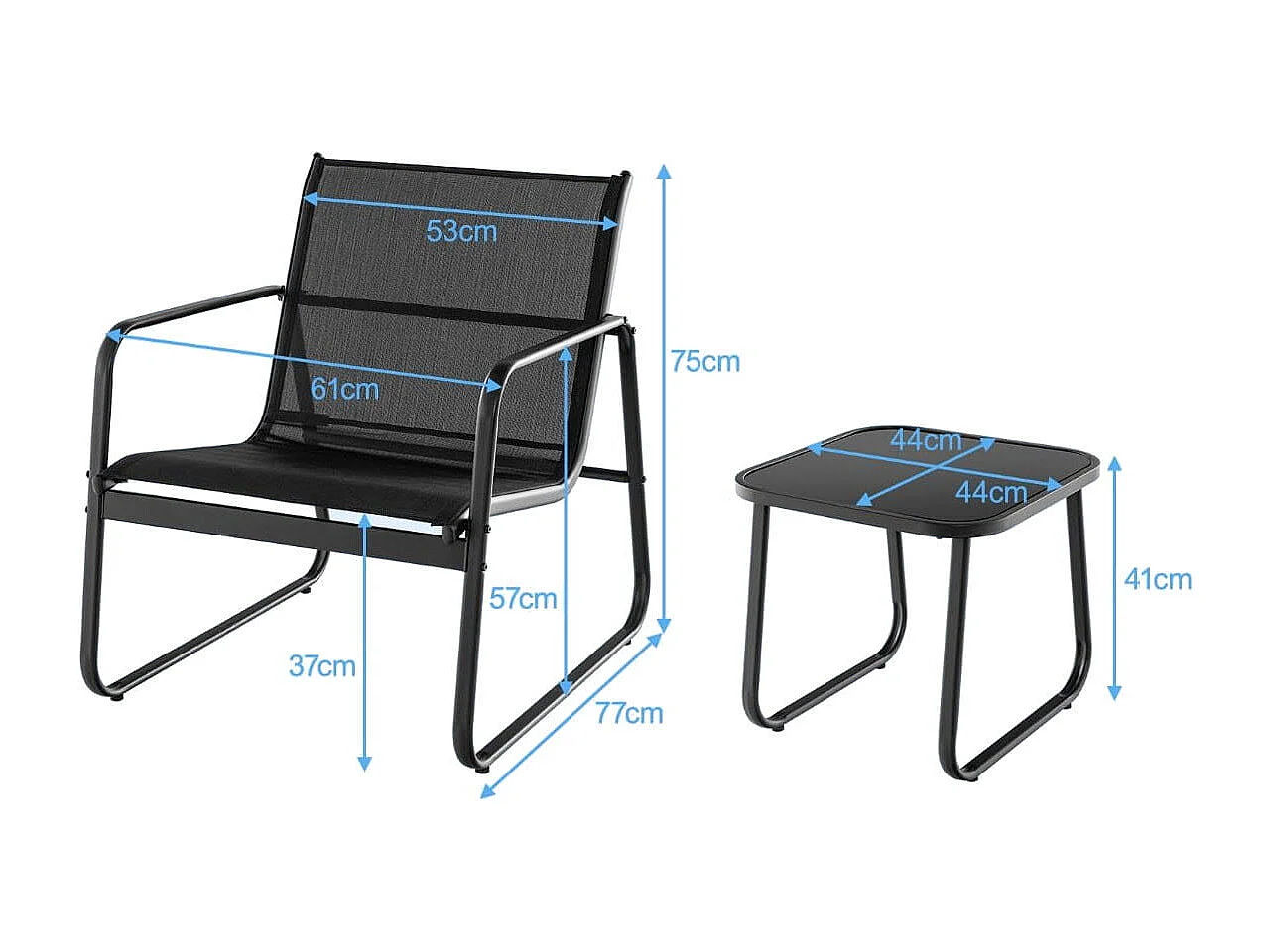 3-teiliges Gartenmöbel-Set 2 Stühle + Tisch