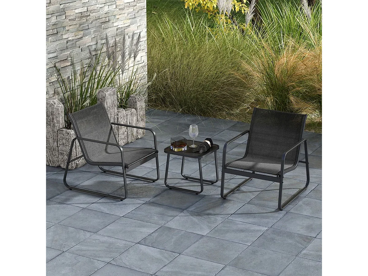 3-teiliges Gartenmöbel-Set 2 Stühle + Tisch