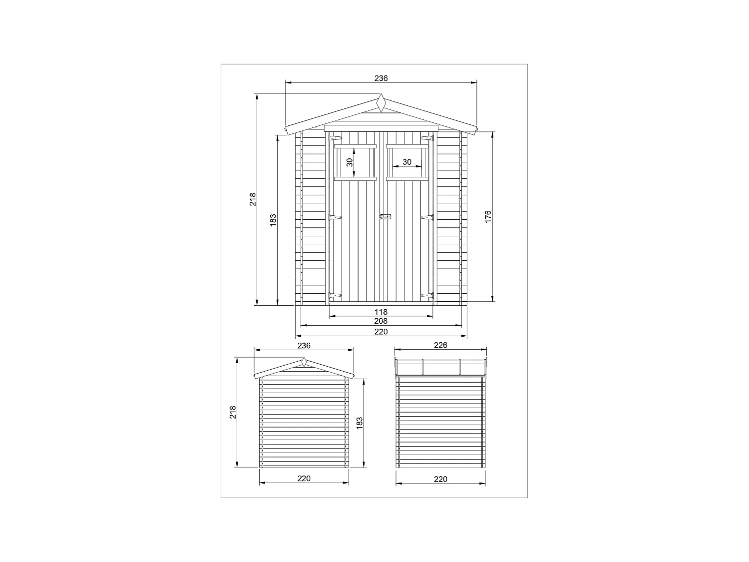 Gartenschuppen Holz mit Boden Imprägnierte B236xL226xH218 cm/ 4.33 m2 - TIMBELA M369+M369G