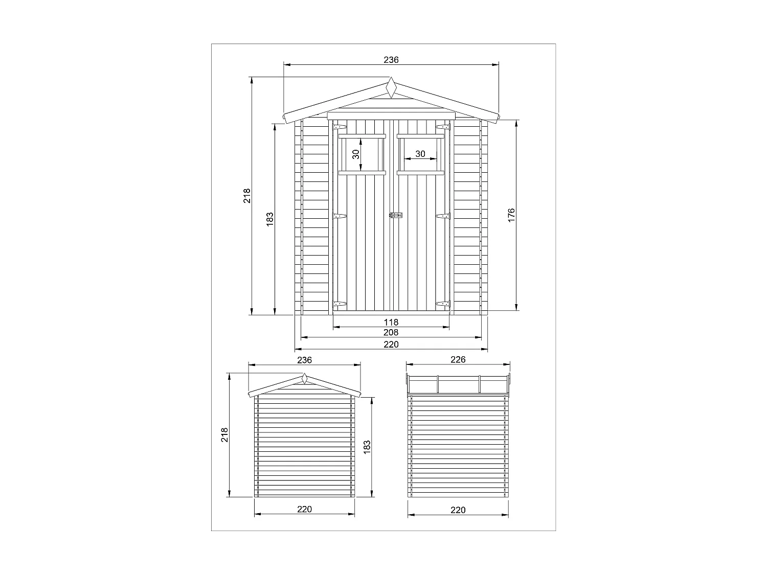 Abri de jardin en bois AVEC SOL TRAITÉ - I236xL226xH218 cm/ 4.33 - TIMBELA M369+M369G