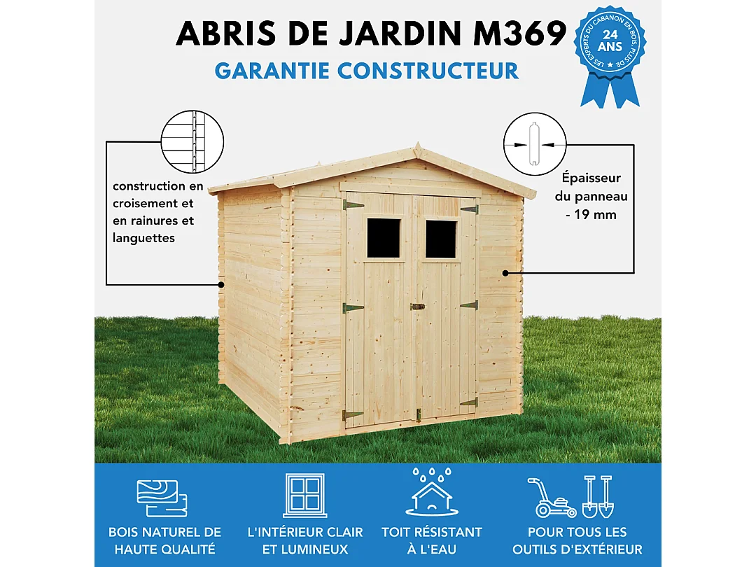 Abri de jardin en bois avec plancher LP ProStruct - 226x236xH224 cm / 4.33 m² - M369+M369G