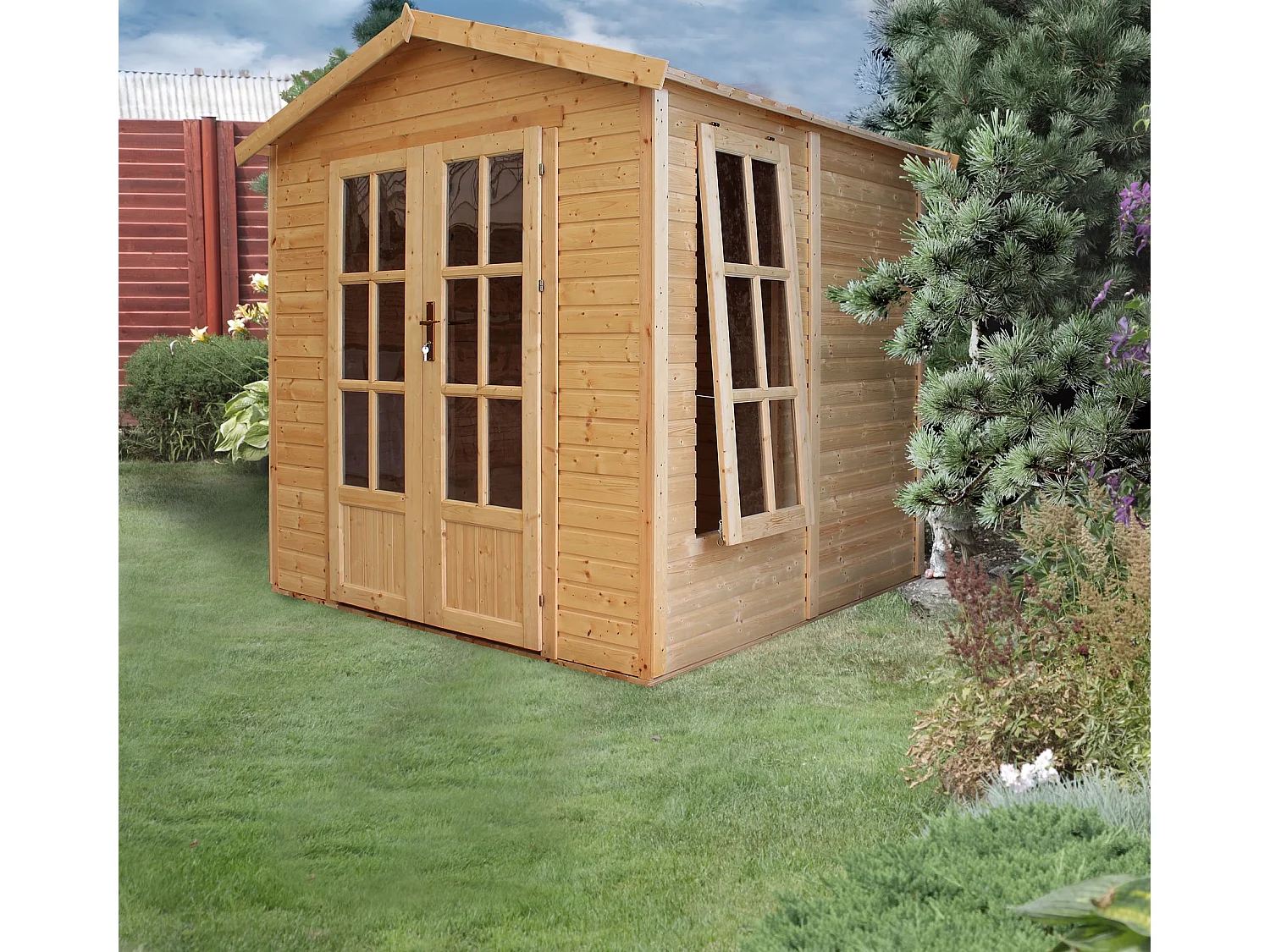 Garten Holzhaus mit Bitumenschindeln , B233xT222xH233 cm - TIMBELA M351FB+H351FBGREEN