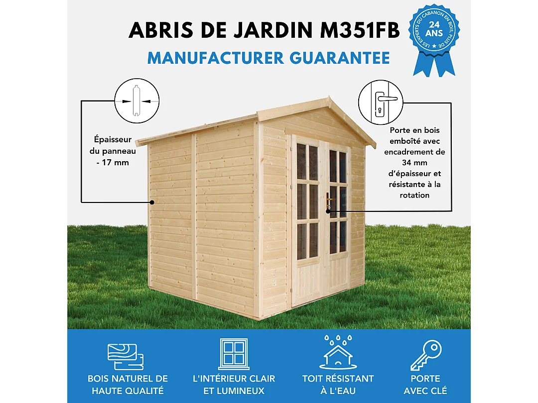 Garten holzhaus mit bitumenschindeln - B233xT222xH233 cm - M351FB+H351FBGREEN