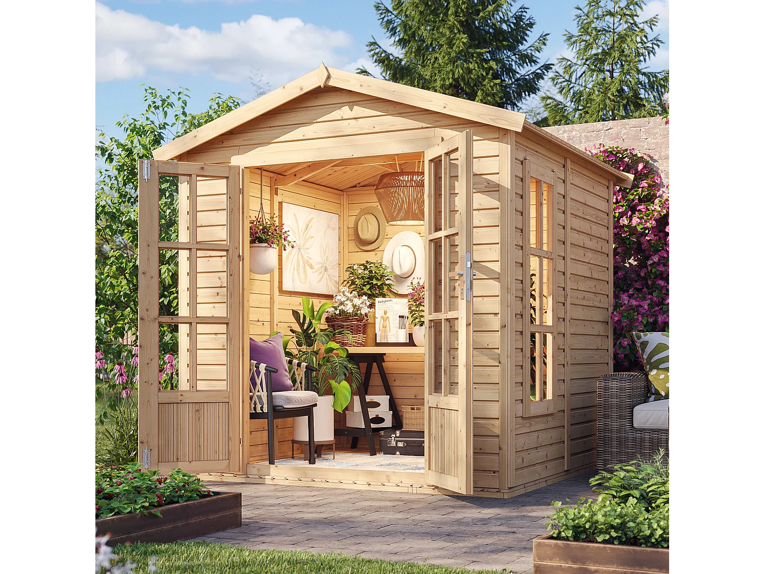 Cabane en bois avec plancher, avec bardeaux bitumineux couleur l233xP222xH233cm - TIMBELA M351FB+H351FBRED