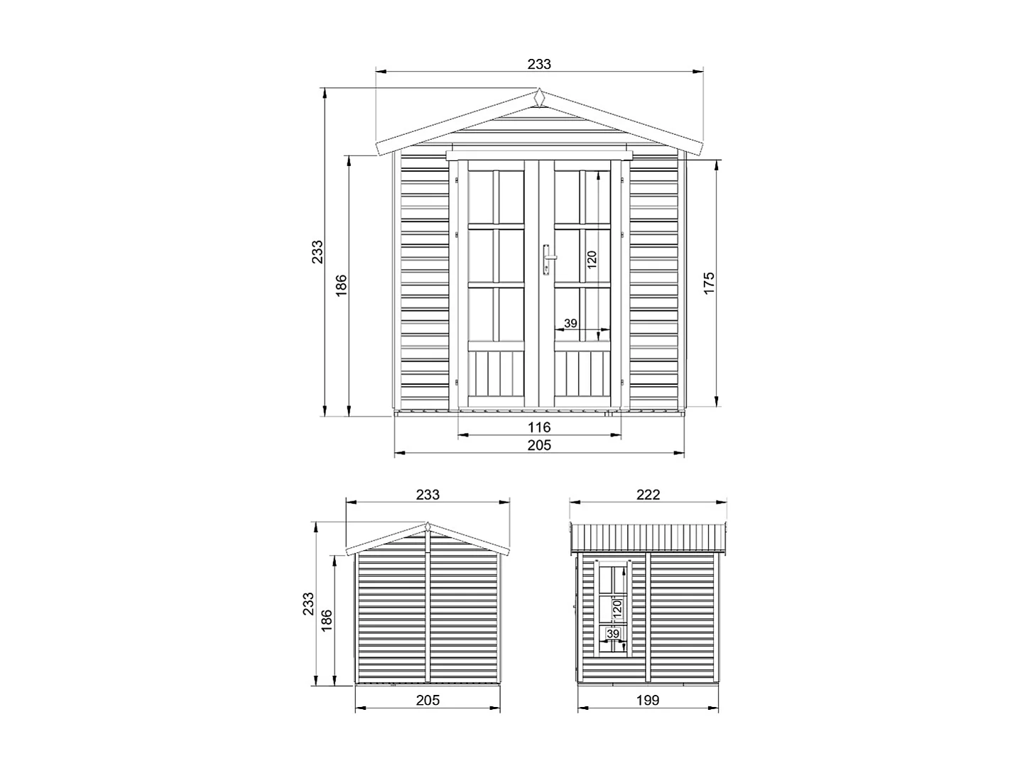 Garten holzhaus mit bitumenschindeln - B233xT222xH233 cm - M351FB+H351FBRED