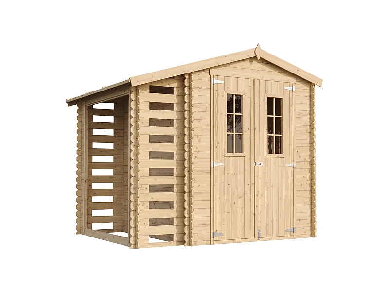Gartenhaus Holz Mit Brennholzschuppen TIMBELA M386C - B272xL206xH218 cm/ 3,53 + 0,97 m2