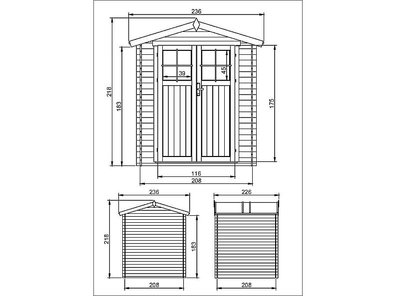 Gartenhaus Holz - B236xL226xH218 cm/ 4,33 m2 - TIMBELA M369F