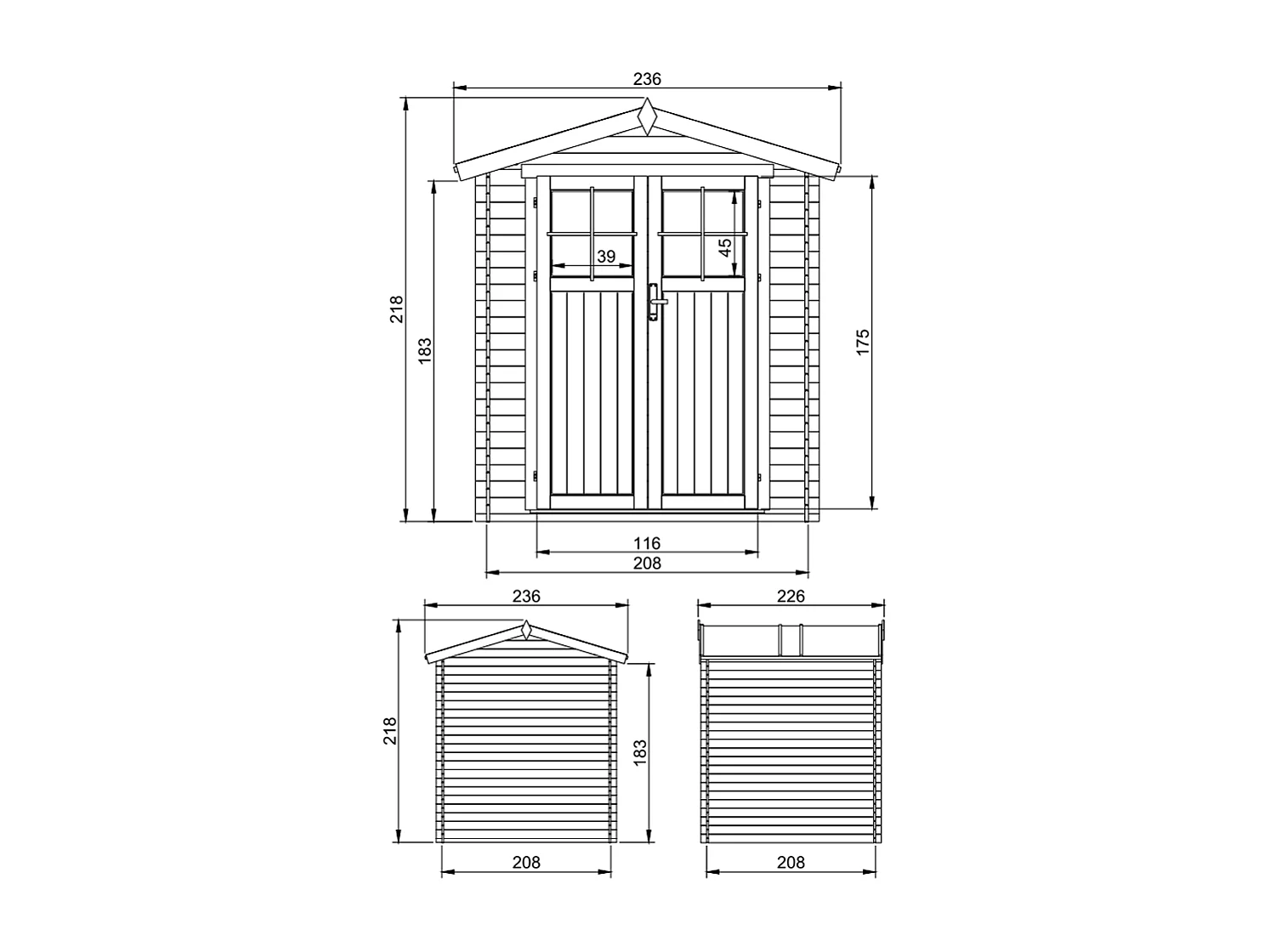 Casetta da giardino in legno per esterni - L236xL226xA218 cm / 4.33 m² - M369F