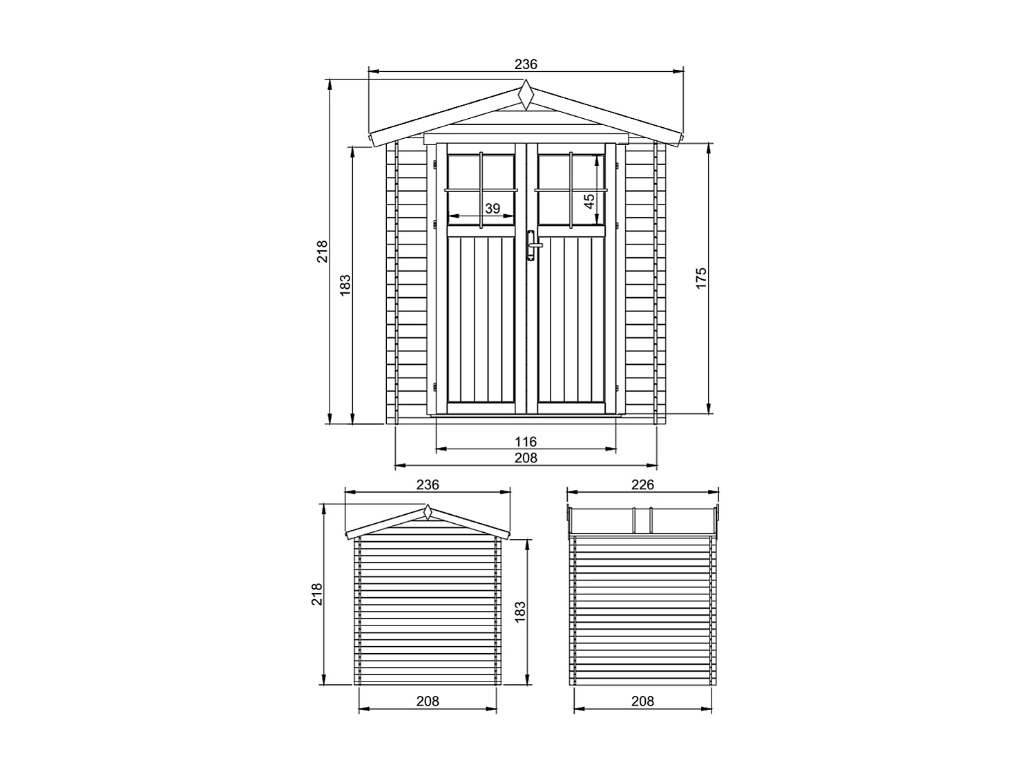 Abri de jardin en bois - I236xL226xH218 cm/ 4,33 m2 - M369F