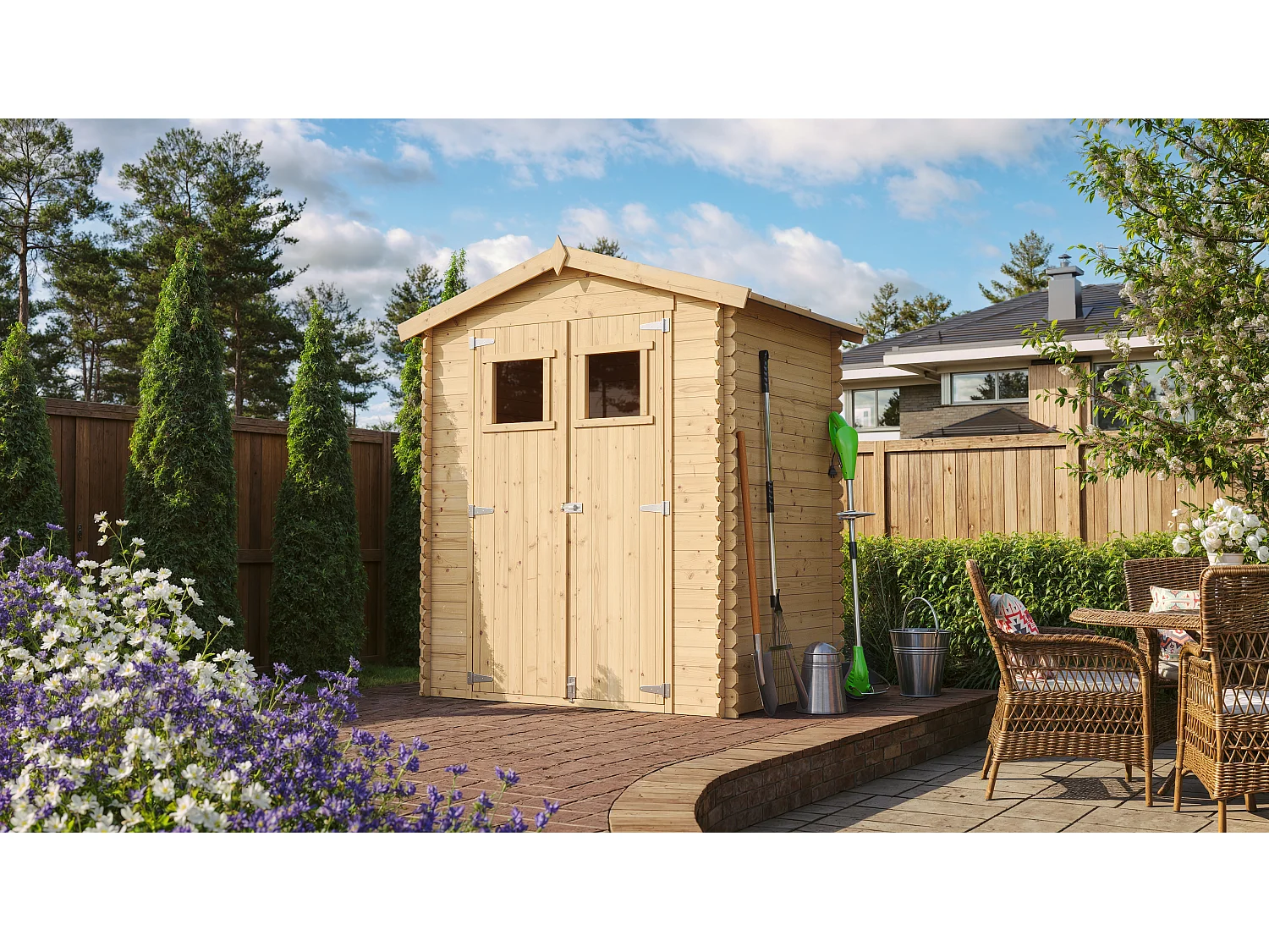 Timbela M367+M367G - Houten tuinschuurtje 1.98 m2 - 196 x 136 x H224 cm - met geimpregneerde vloer