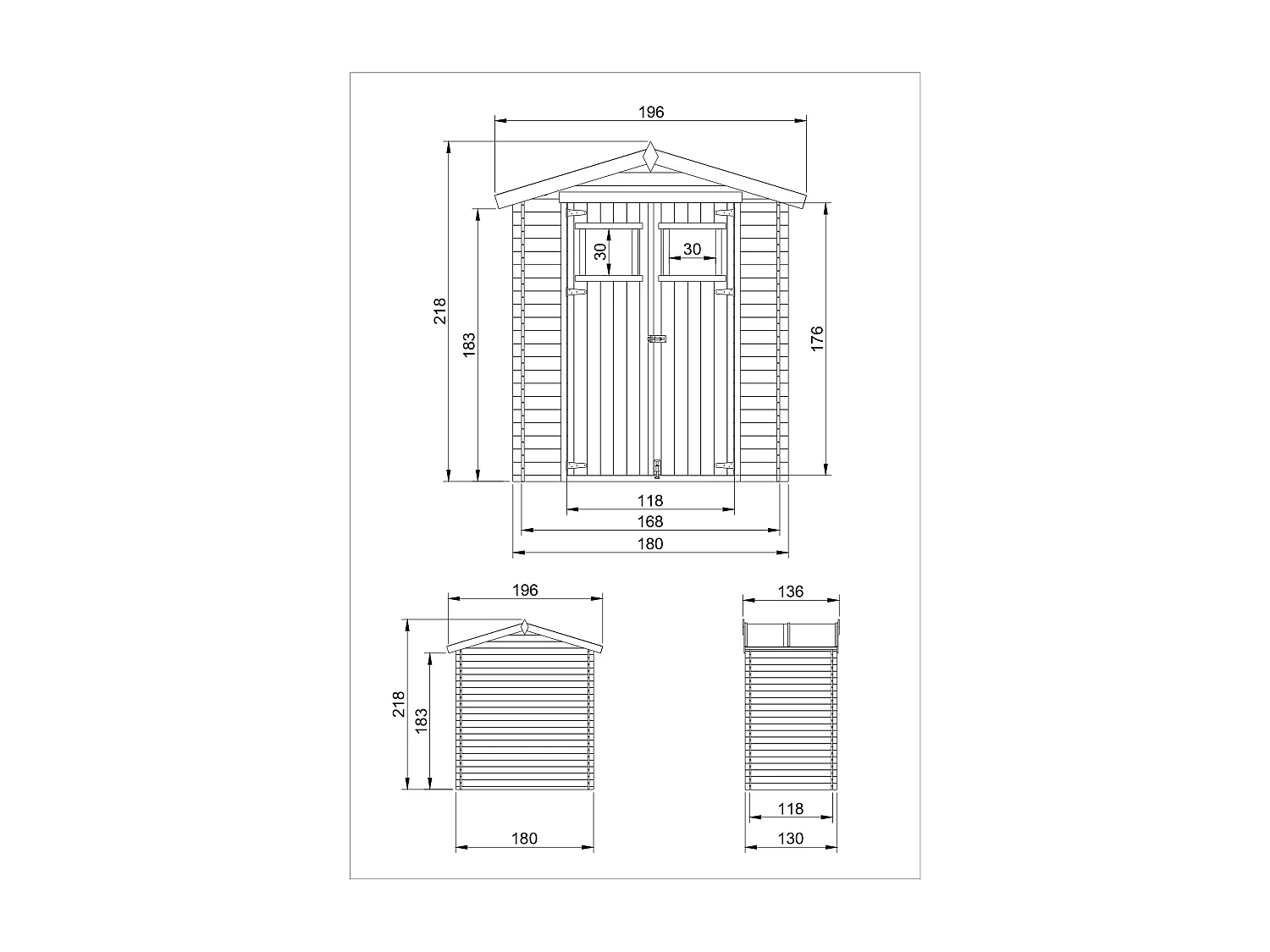 Cobertizo de madera CON SUELO TRATADO - 136x196cm/1.98m² - TIMBELA M367+M367G