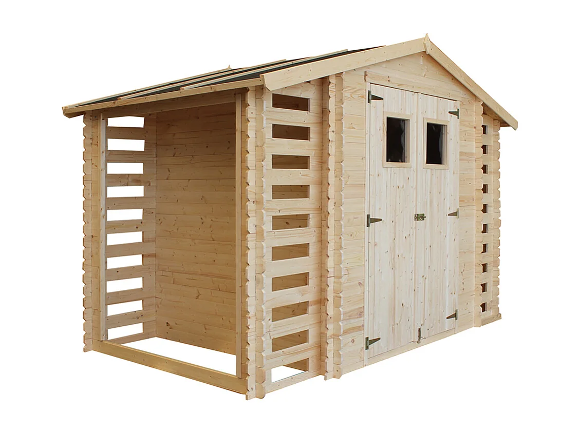 Abri de jardin en bois et range bûches extérieur - 3,53 + 0,97+0,97 m2 - TIMBELA M391