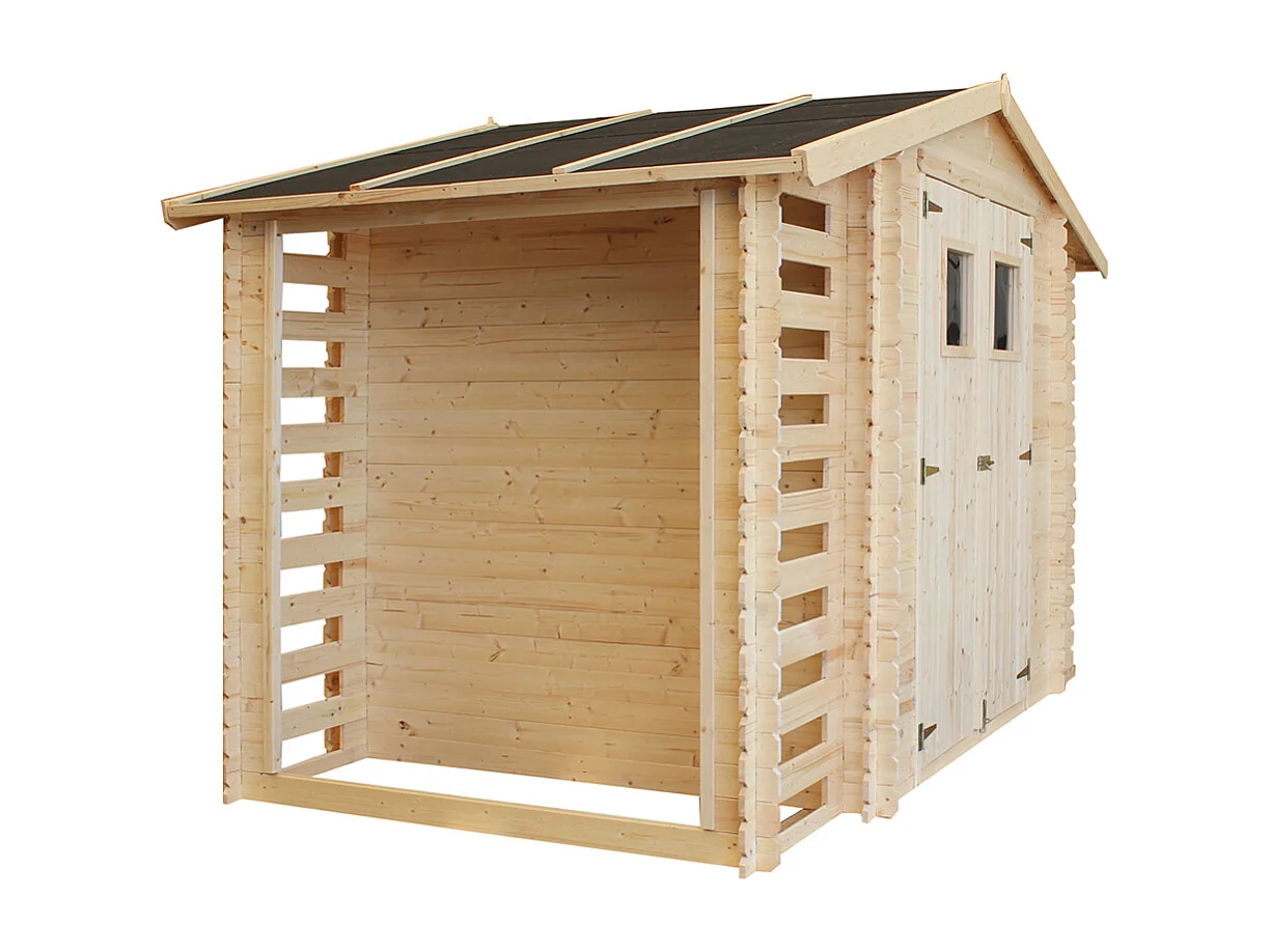 Abri de jardin en bois et range bûches extérieur - 3,53 + 0,97+0,97 m2 - TIMBELA M391