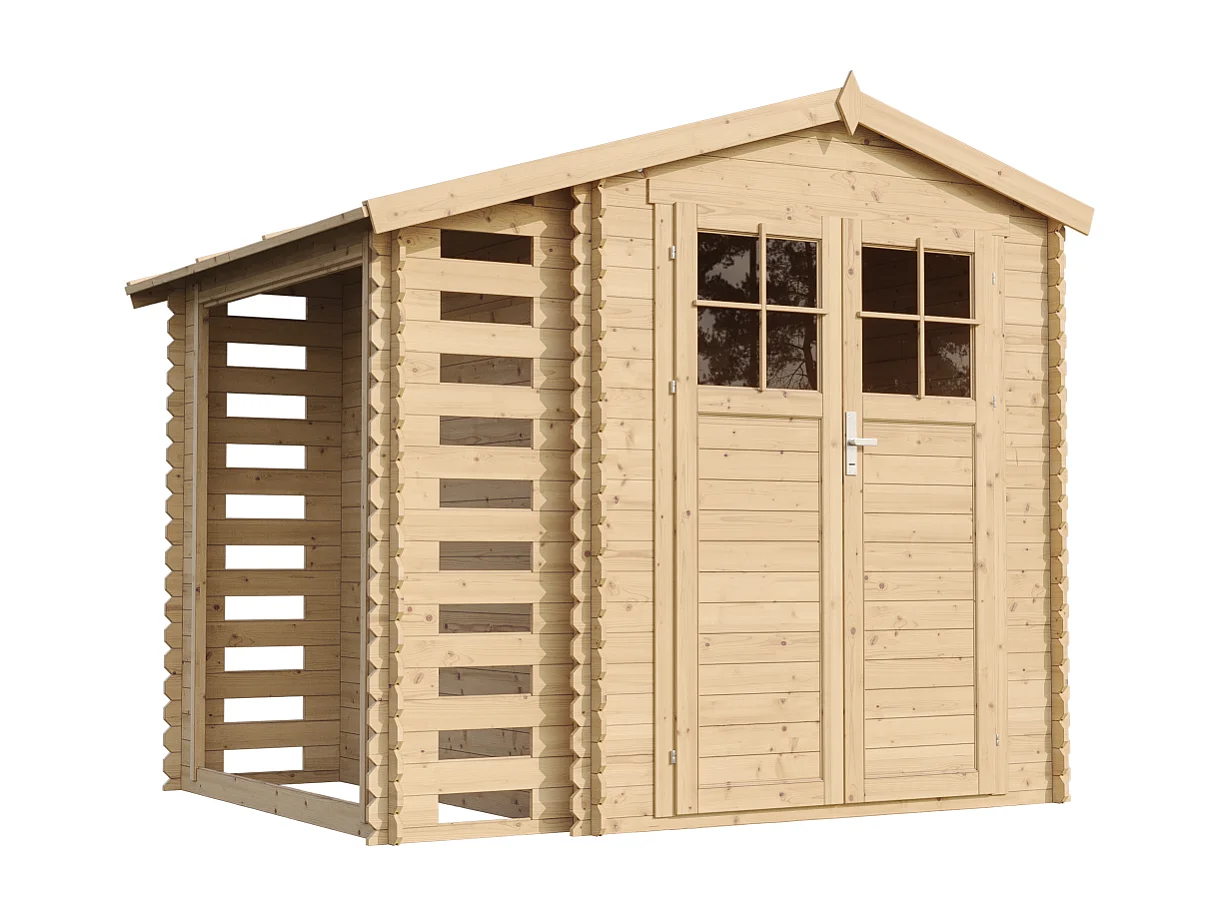 Holzhaus gartenhaus mit brennholzschuppen, hochwertige abschließbare tür und boden imprägnierte - 3.53+0.97 m² - M386F+M386G