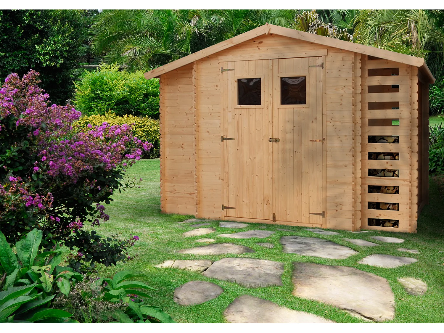 Timbela M389+M389G - Houten tuinhuis-brandhoutschuurtje 5,41 m2 - met geimpregneerde vloer