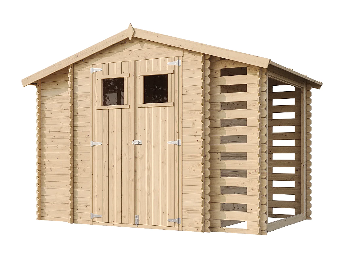 Houten tuinhuis-brandhoutschuurtje met geimpregneerde vloer - 5.41 m² - M389+M389G