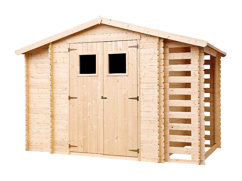 Abri de jardin en bois et range bûches AVEC SOL TRAITÉ - 3,53 + 0,97+0,97 m2 -  TIMBELA M389