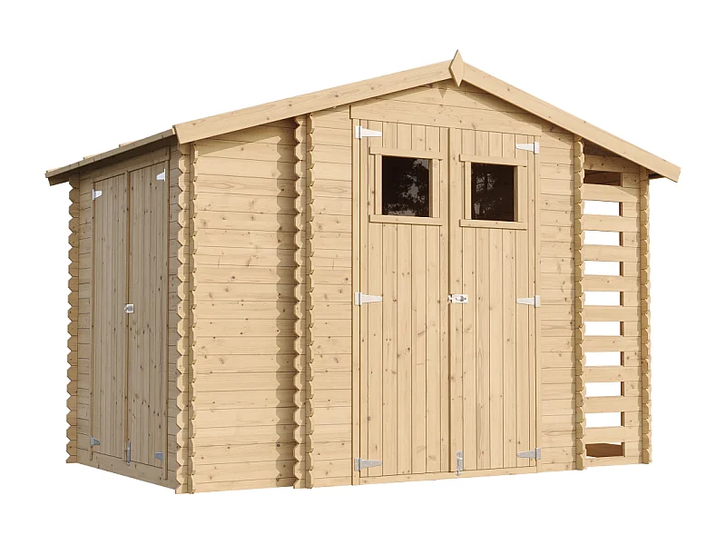 Holzhaus gartenhaus mit brennholzschuppen mit boden imprägnierte - 3.53+0.97+0.97 m² - M389+M389G
