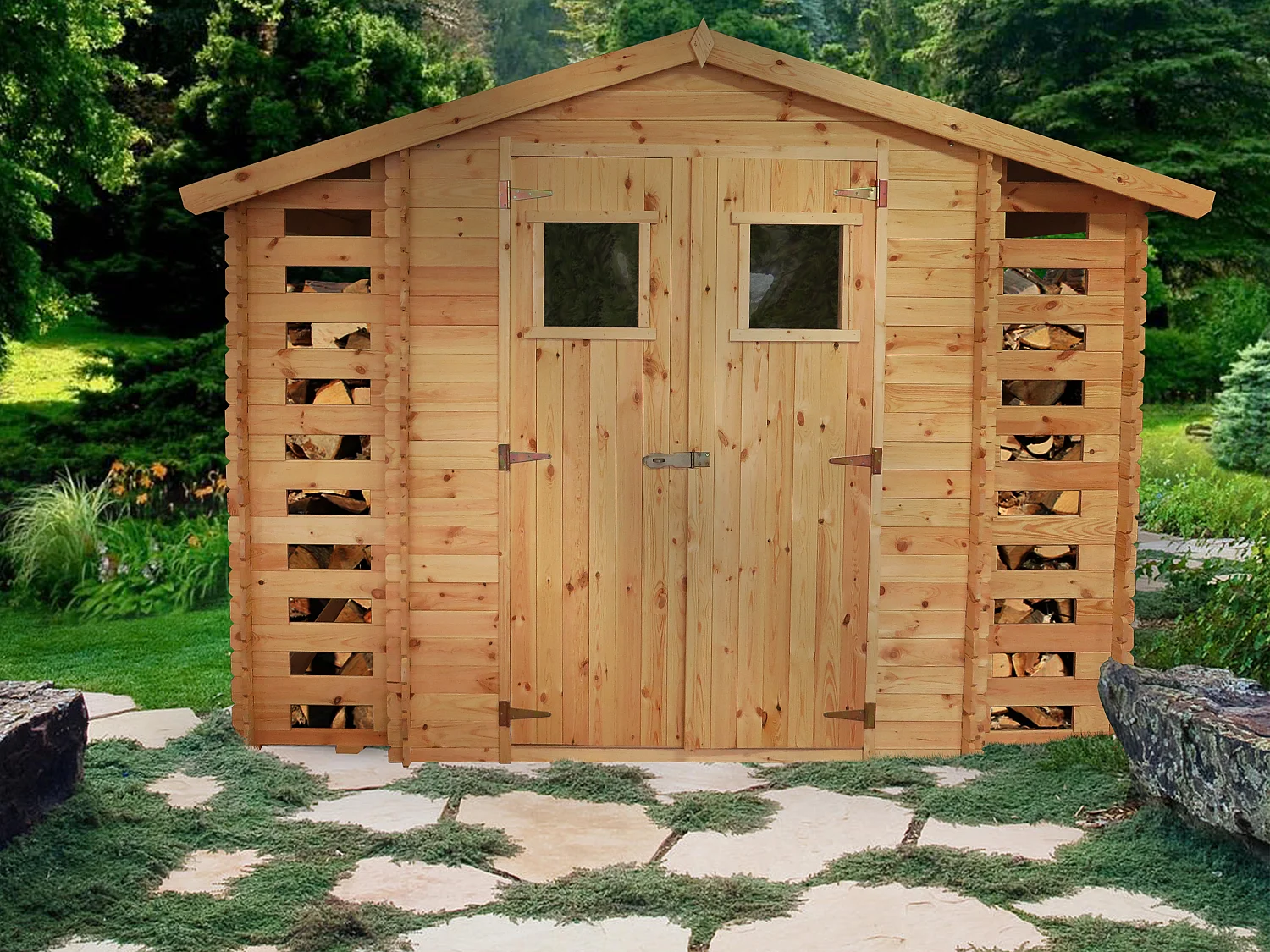 Timbela M391+M391G - Houten tuinhuis-brandhoutschuurtje 5,41 m2 - met geimpregneerde vloer