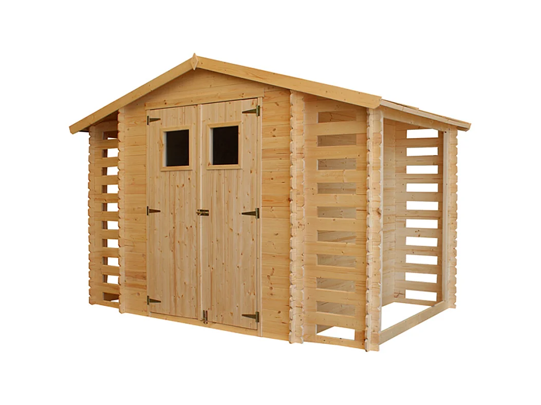 Abri de jardin en bois et range bûches extérieur AVEC SOL TRAITÉ - 3,53 + 0,97+0,97 m2 - TIMBELA M391+M391G