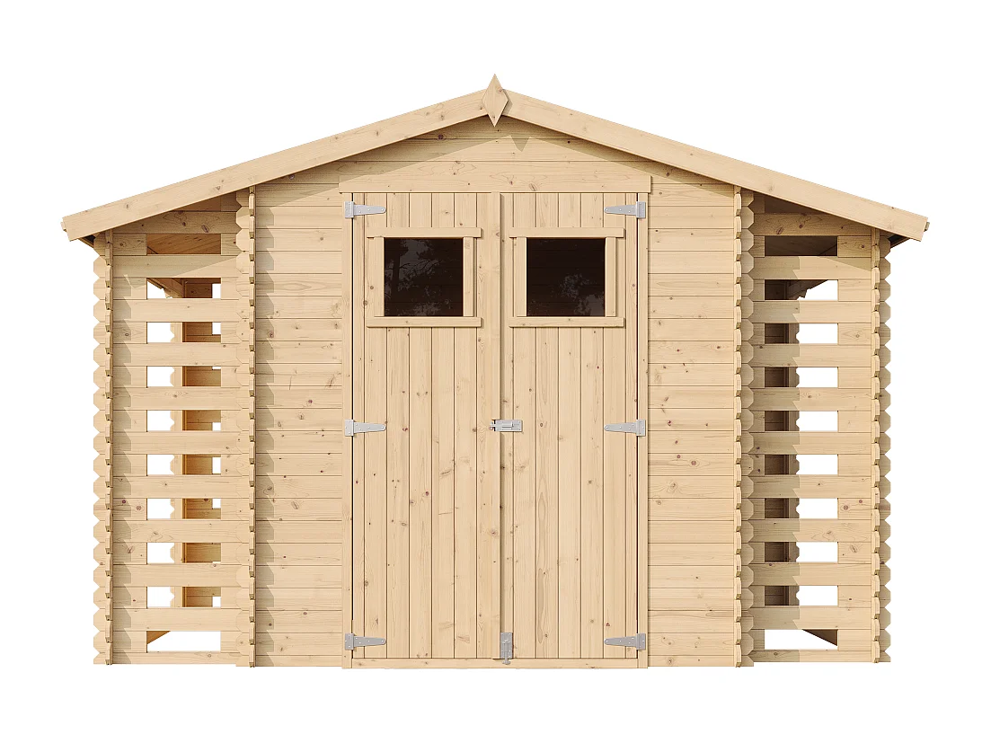 Holzhaus gartenhaus mit brennholzschuppen und boden imprägnierte - 3.53+0.97+0.97 m² - M391+M391G
