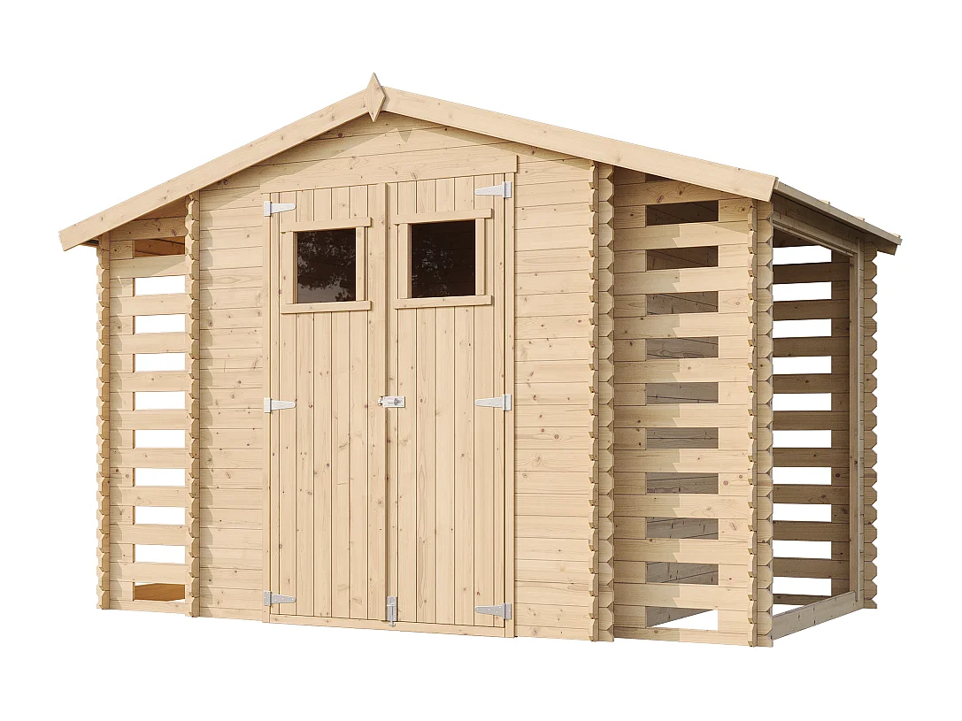 Holzhaus gartenhaus mit brennholzschuppen und boden imprägnierte - 3.53+0.97+0.97 m² - M391+M391G