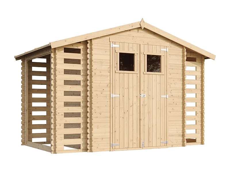 Holzhaus gartenhaus mit brennholzschuppen und boden imprägnierte - 3.53+0.97+0.97 m² - M391+M391G