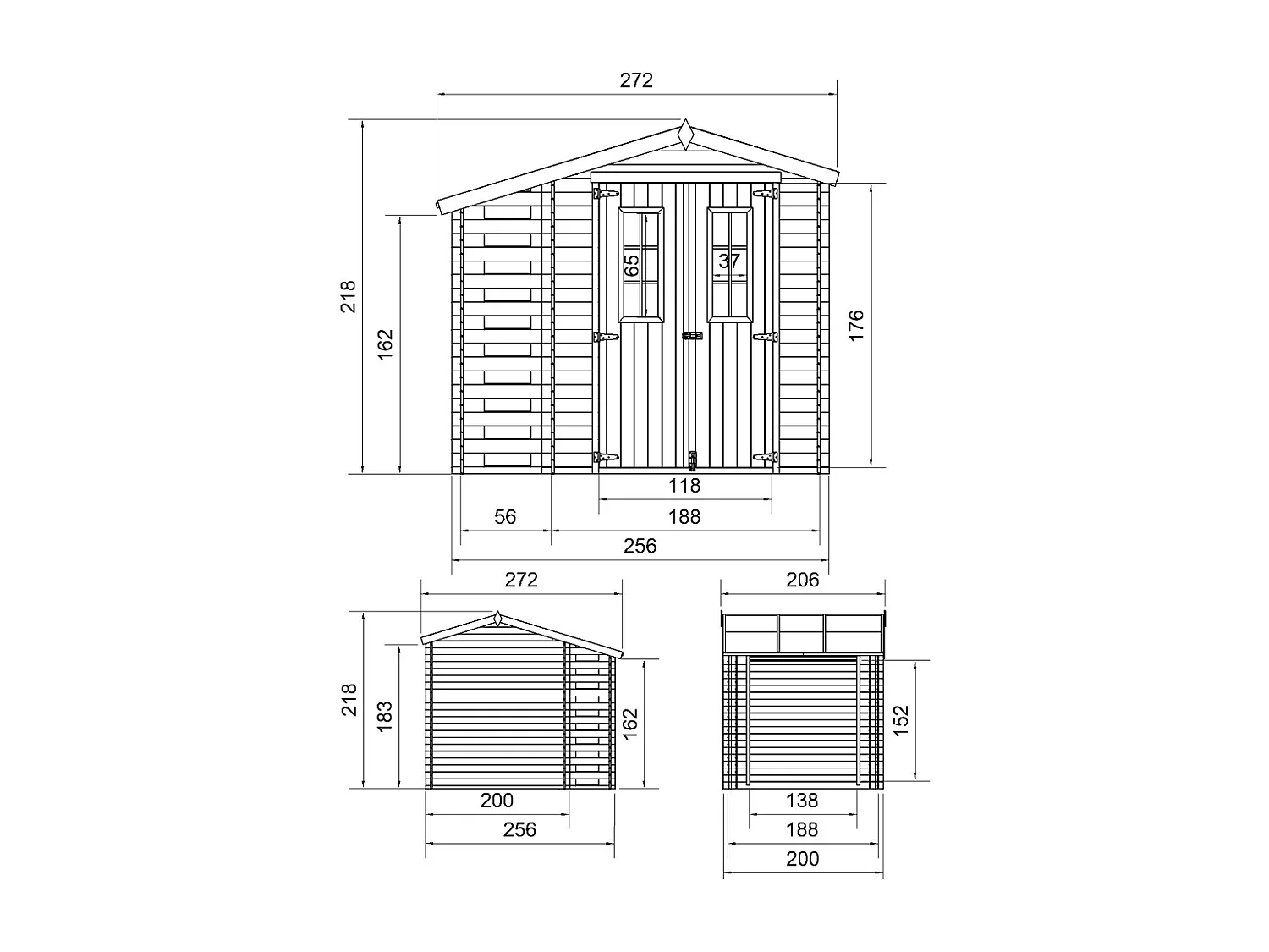 Gartenhaus holz mit brennholzschuppen mit boden imprägnierte - 3.53+0.97 m² - M386C+M386G