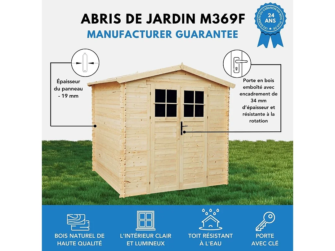 Gartenhaus holz mit hochwertige abschließbare tür und boden imprägnierte - 4.33 m² - M369F+M369G