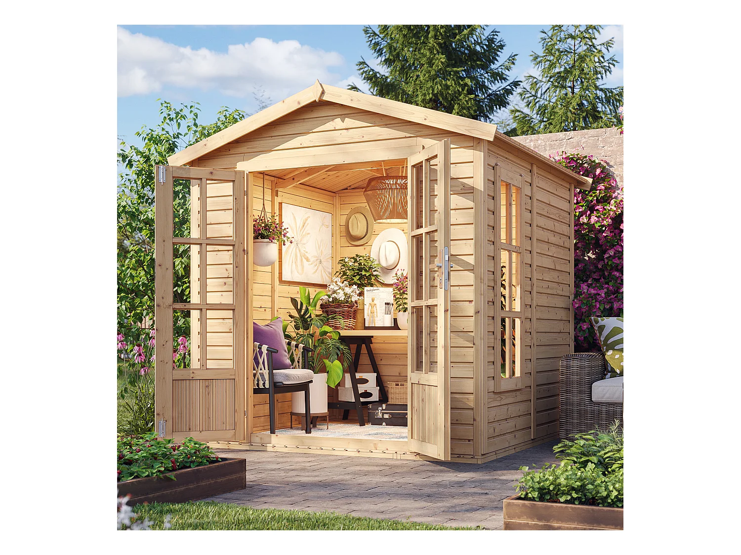 Houten hut met vloer 4,08m2, met bitumineuze shingles kleur GRIJS l233xP222xH233cm TIMBELA M351FB