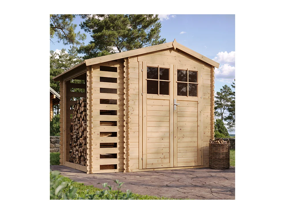 Abri de jardin en bois et range bûches extérieur - 3,53 + 0,97 m2 - TIMBELA M386F