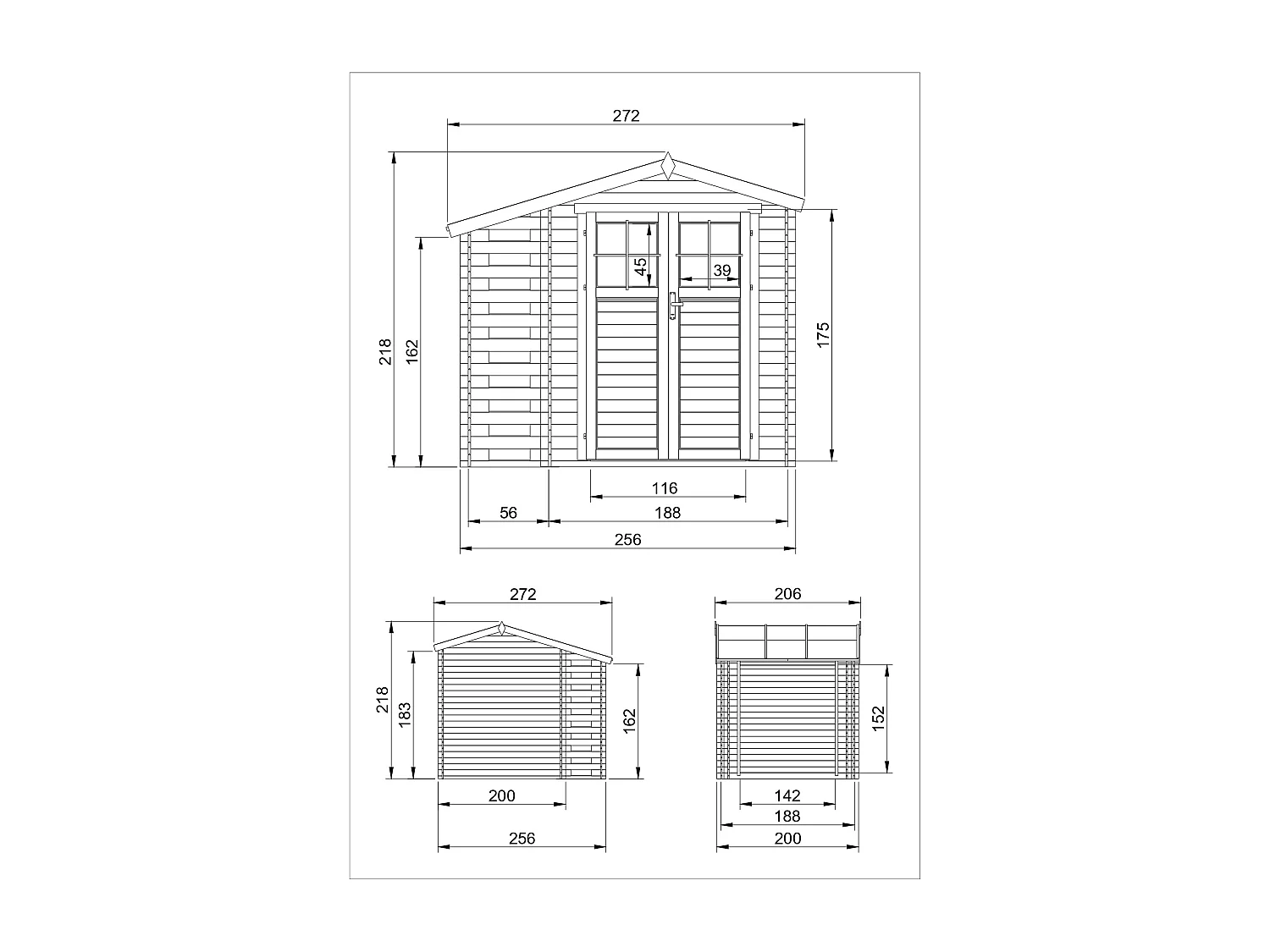 Caseta de jardín de madera con caseta de leña -Puerta con cerradura de alta calidad - 3.53 + 0.94 m2  - TIMBELA M386F