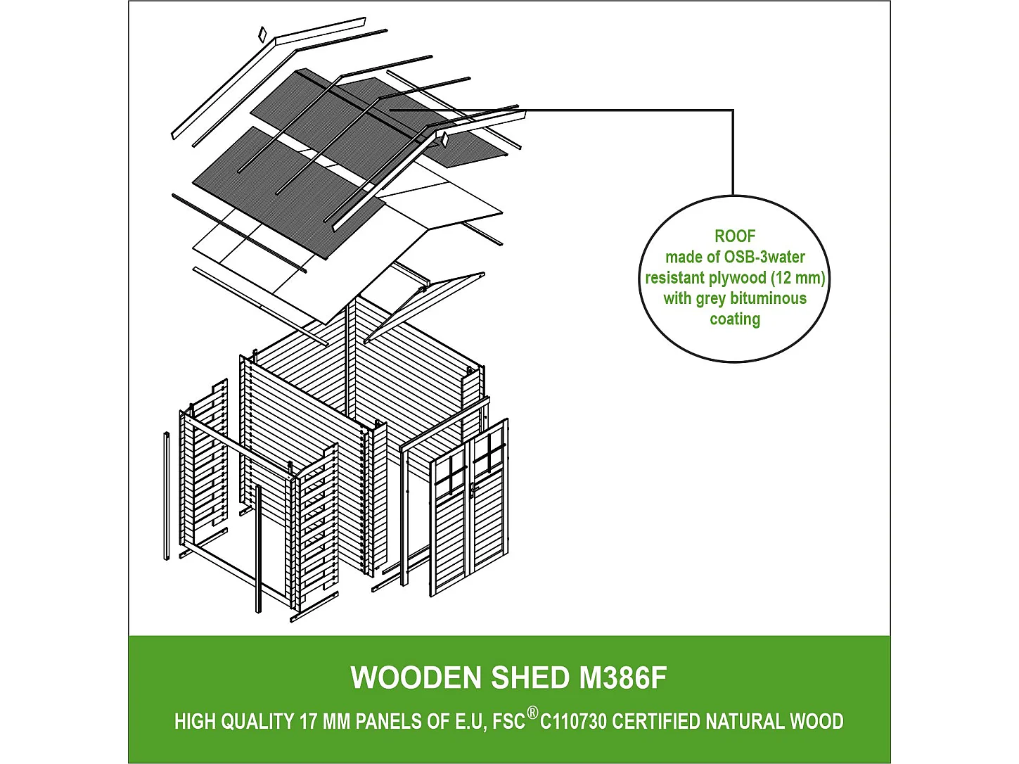 Abri de jardin en bois et range bûches extérieur - 3,53 + 0,97 m2 - M386F
